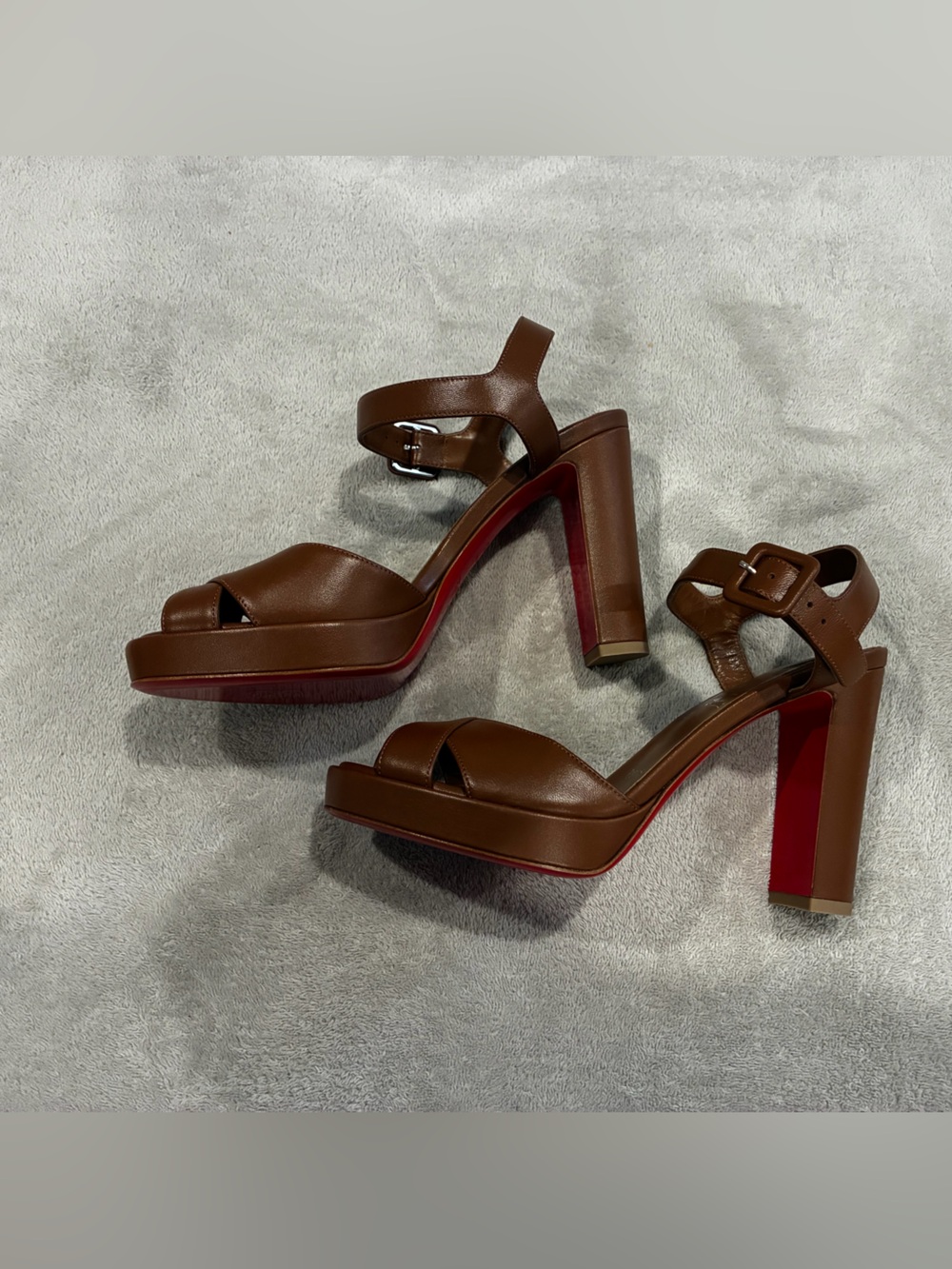 Christian Louboutin Brown Leather Platform Sandals with Red Sole